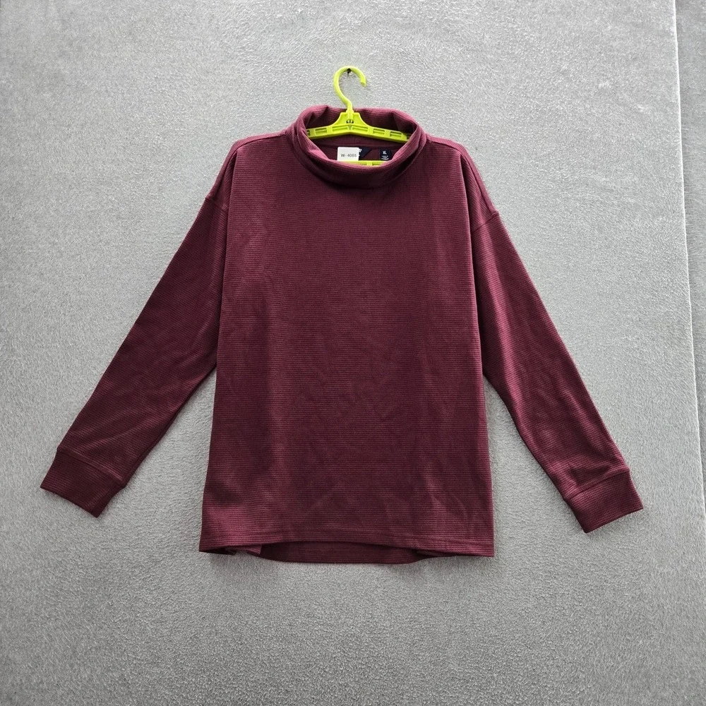 Lands'‎ End Women Shirt XL Burgundy Long-Sleeve Waffle Funnel Neck NWT